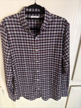 SAVANNAH Performance Shirt Blue Plaid Stretch Button Up Men’s Medium